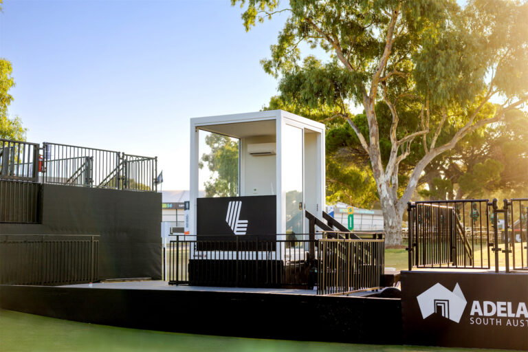 A Groblox built Media Production Booth (Modular Event Structure) for LIV Golf Adelaide 2025.