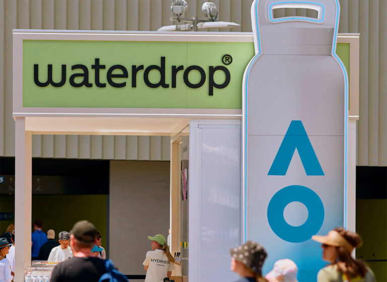 Waterdrop's modular hydration station at the Australian Open, facilitating spectator refreshment.