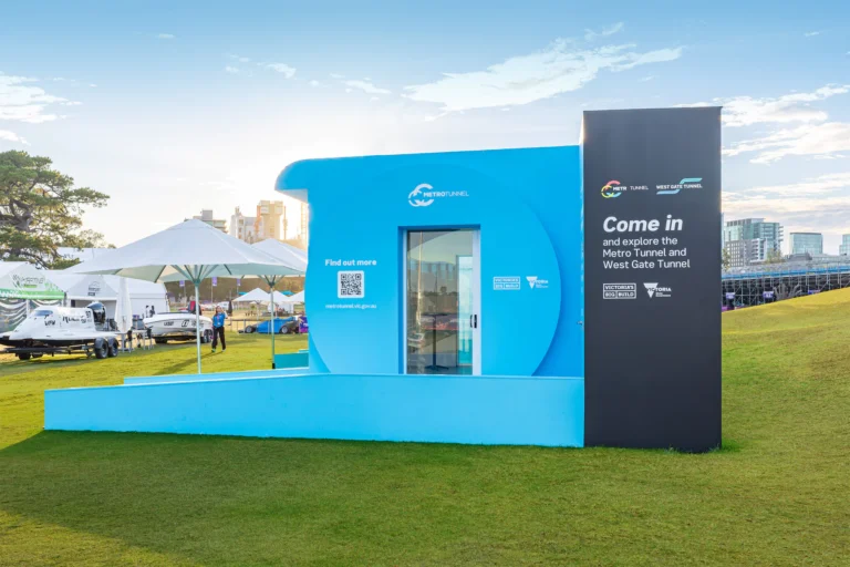 Side profile of the Groblox Modular Event structure for the West Gate Tunnel Project activation