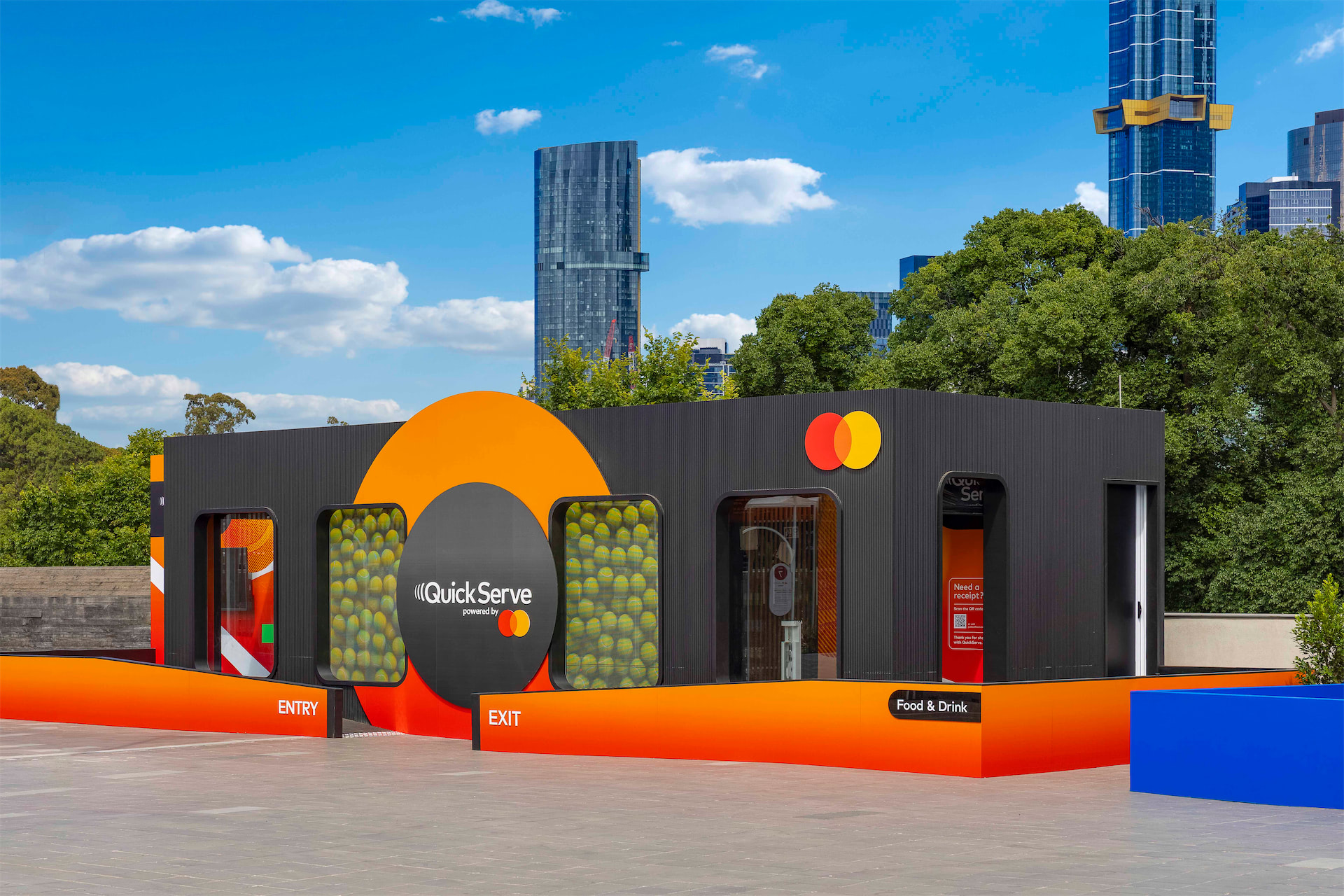 Groblox modular brand activation structure with Mastercard signage